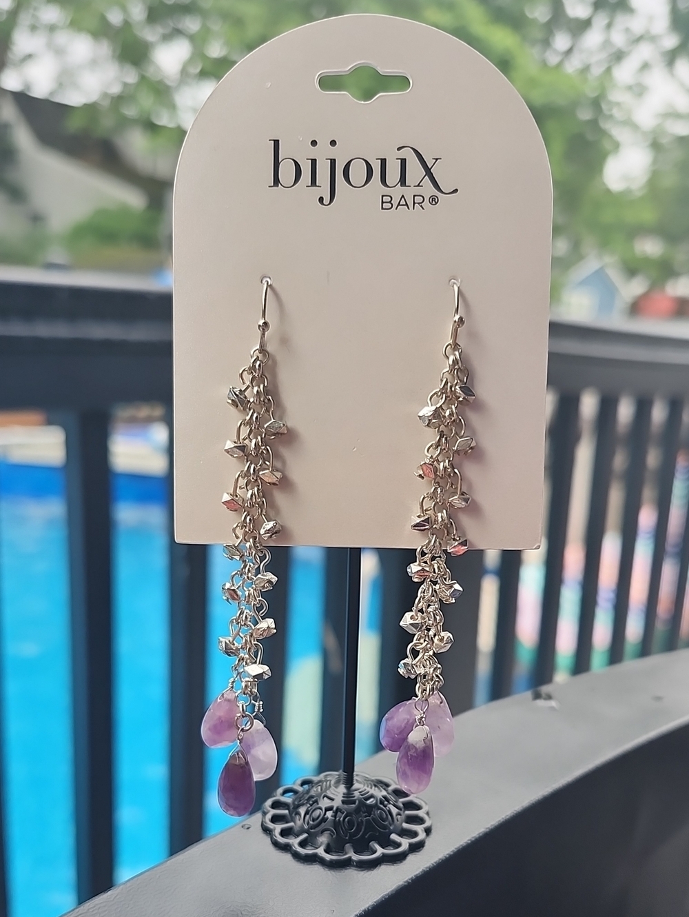 Bijoux Bar Silver-tone Earrings with Purple Teardrop Charms